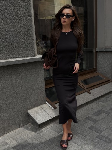 Dopasowana Sukienka Midi z Wycięciem na Plecach 95% Bawełna